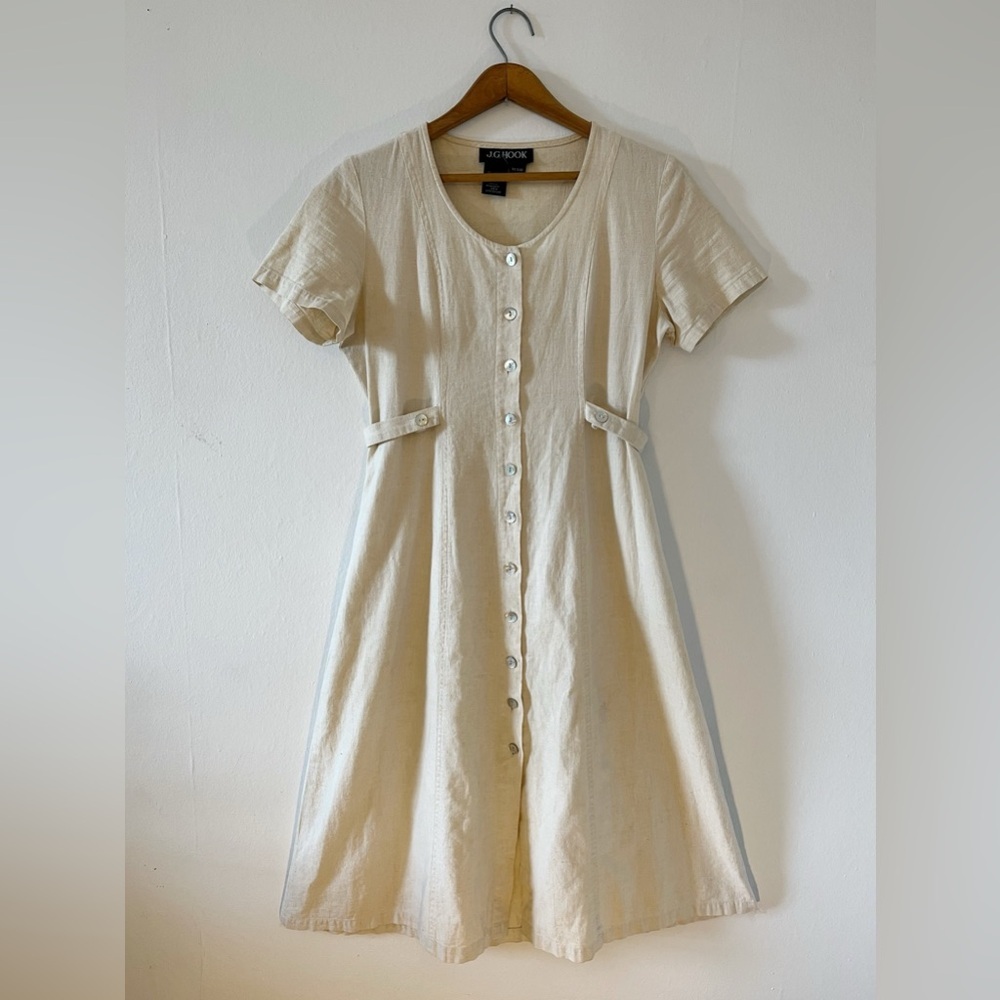 J.G. Hook Linen Button-Up Dress | Mother of Pearl Buttons | 6 Petite | Vintage​